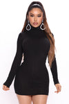 Vivian Turtleneck Mini Dress - Black