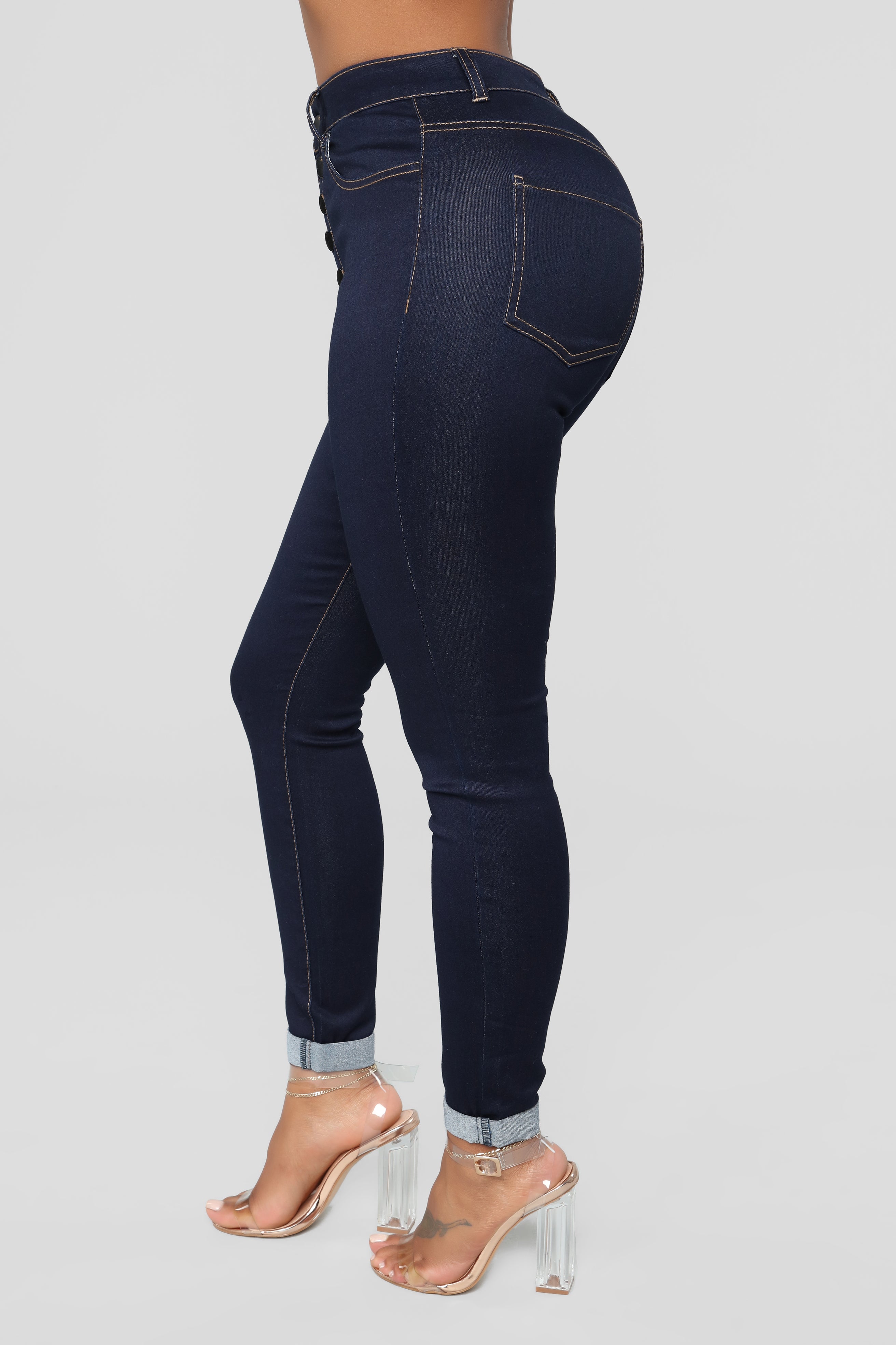 Yvette Exposed Button Ankle Jeans - Dark Denim – Fashion Nova