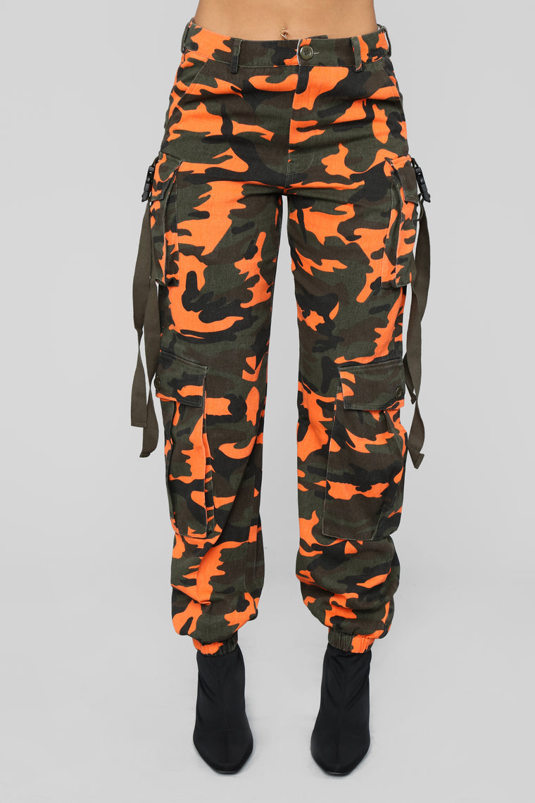 orange camo pants fashion nova