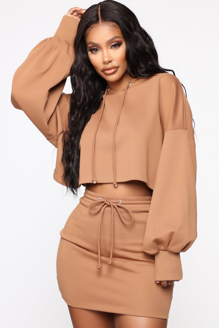 crop hoodie and skirt set