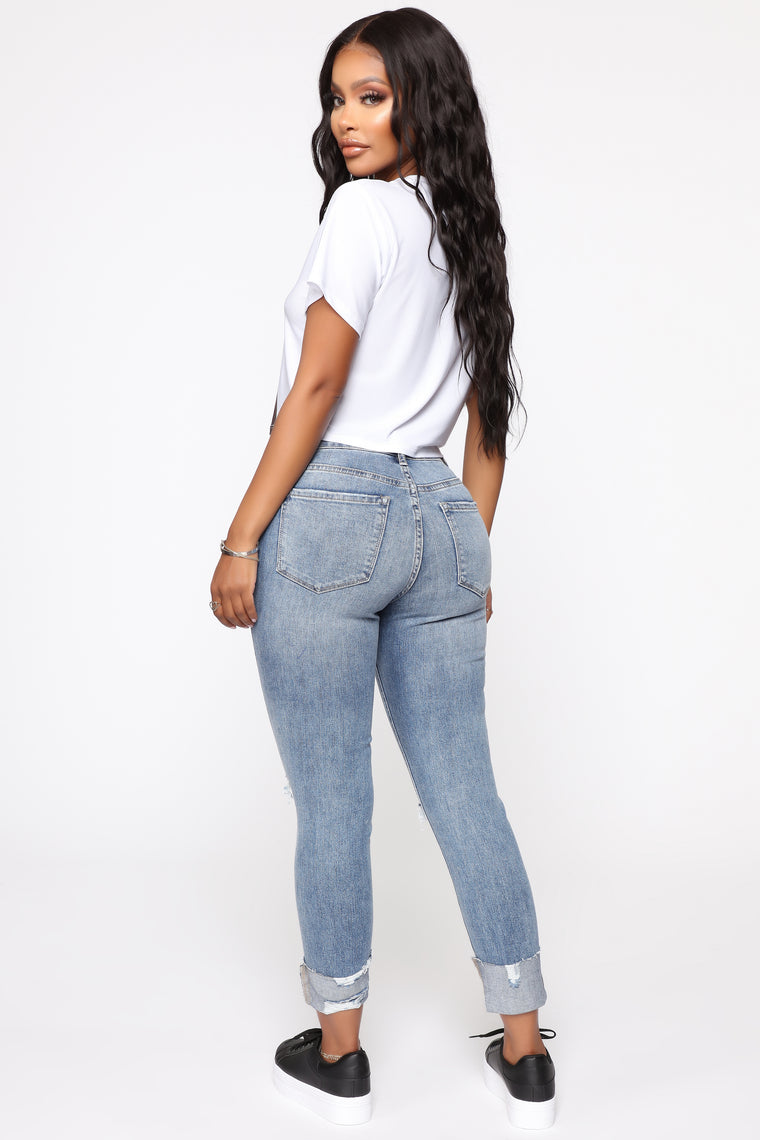 Cuff Me Up Distressed Skinny Jeans - Medium Blue Wash, Jeans | Fashion Nova