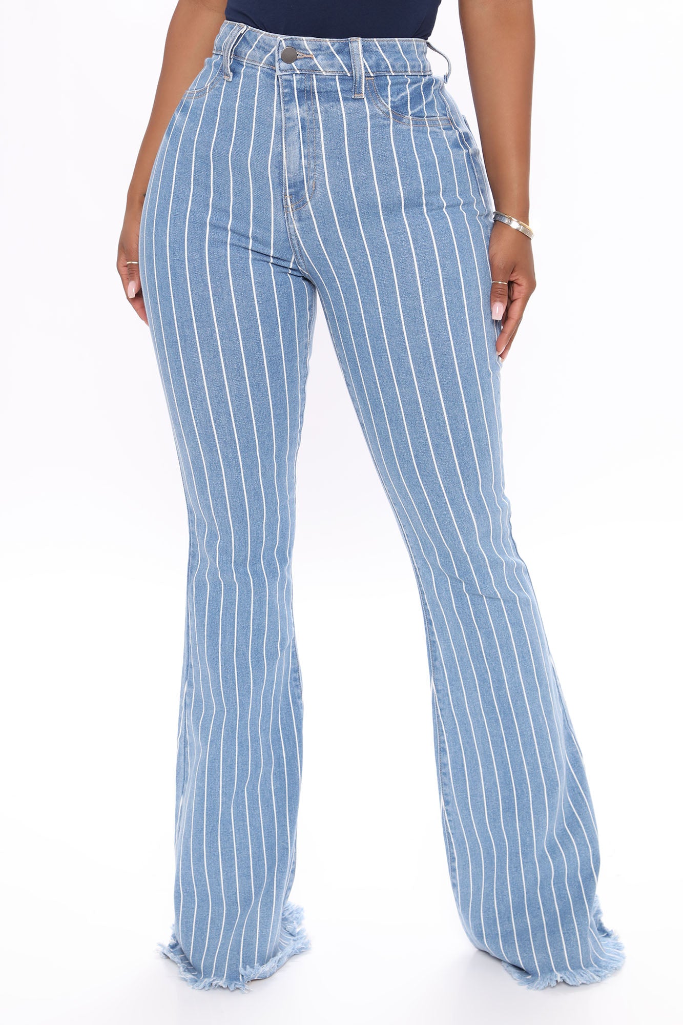 Crossed The Line Striped Flare Jeans - Light Blue Wash – Fashion Nova
