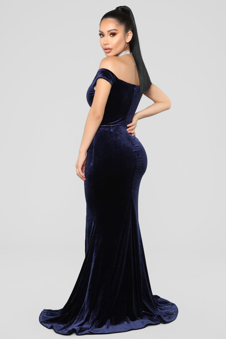 Ready For The Party Velvet Dress - Navy