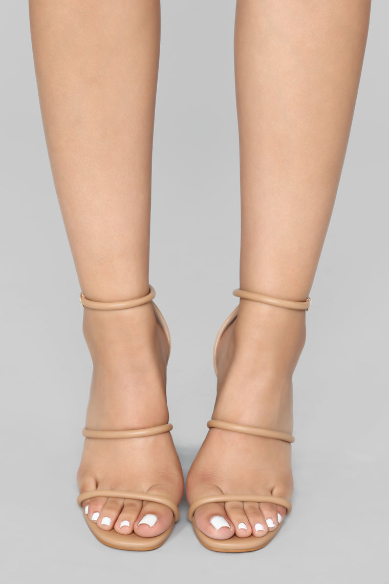 nude three strap heels