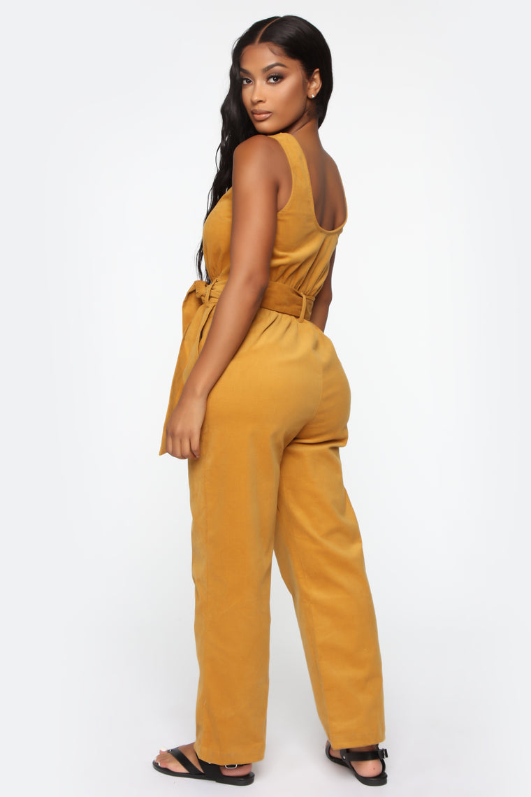 Chloe Corduroy Jumpsuit - Mustard - Jumpsuits - Fashion Nova