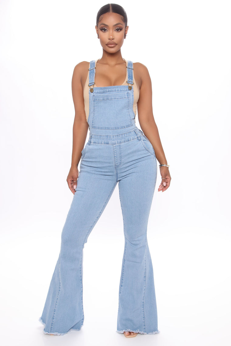 flare denim overalls