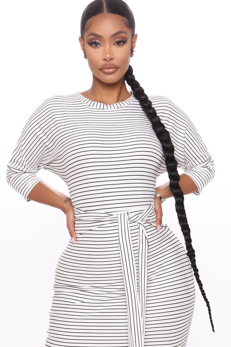 fashion nova black and white striped dress