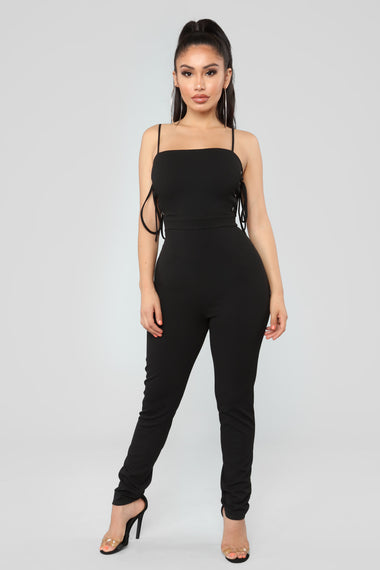 Jealous Of Her Lace Up Jumpsuit - Black – Fashion Nova