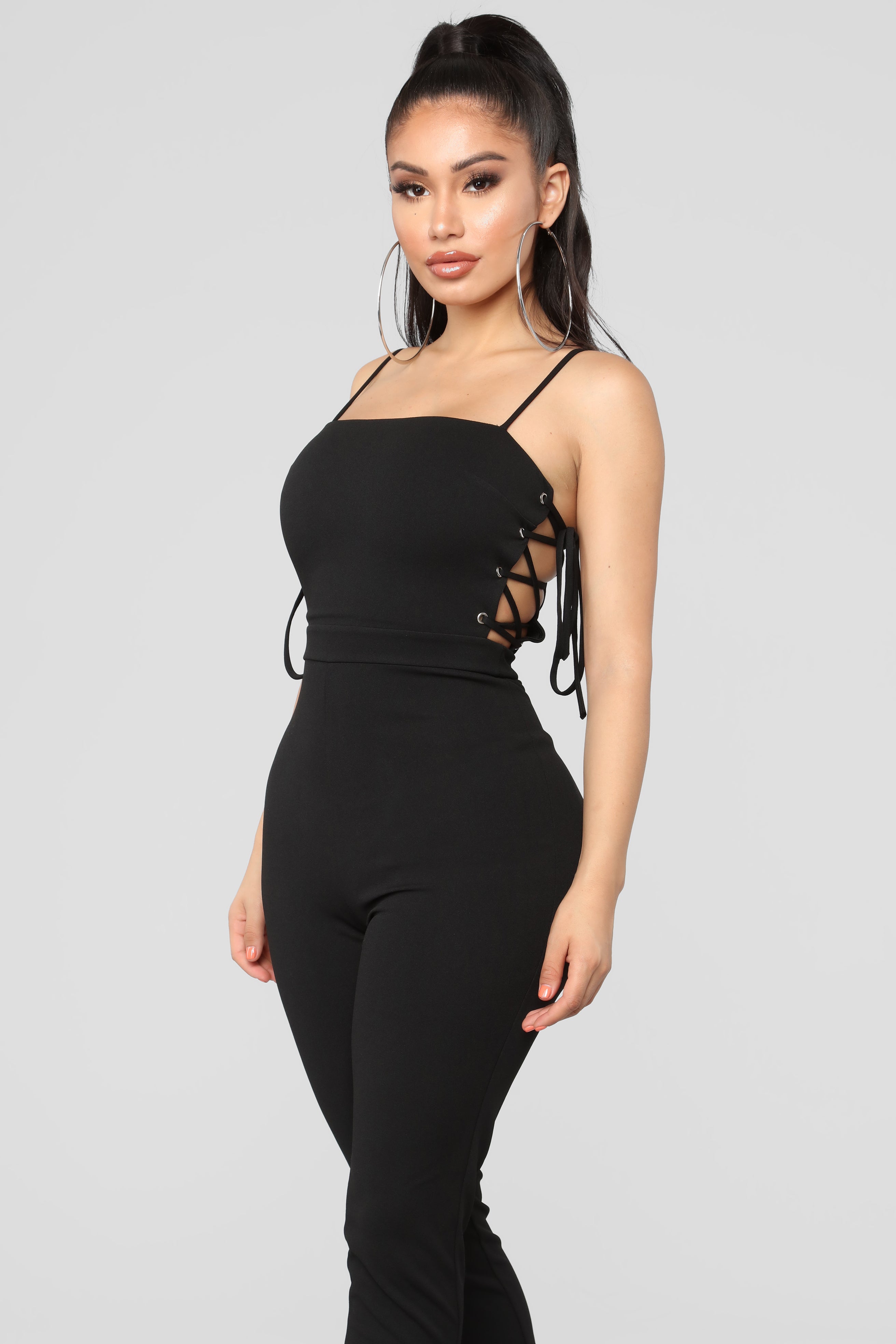 Jealous Of Her Lace Up Jumpsuit - Black – Fashion Nova