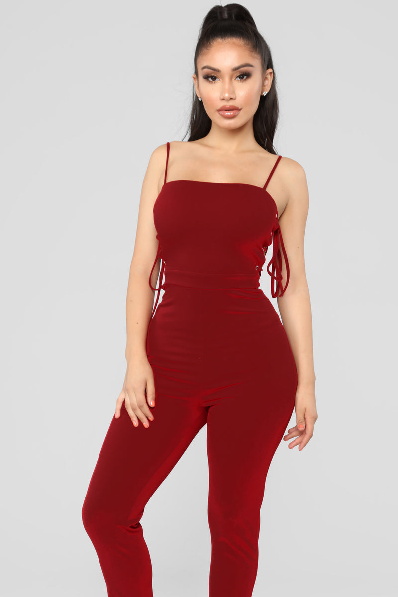 Jealous Of Her Lace Up Jumpsuit - Wine | Fashion Nova, Jumpsuits ...