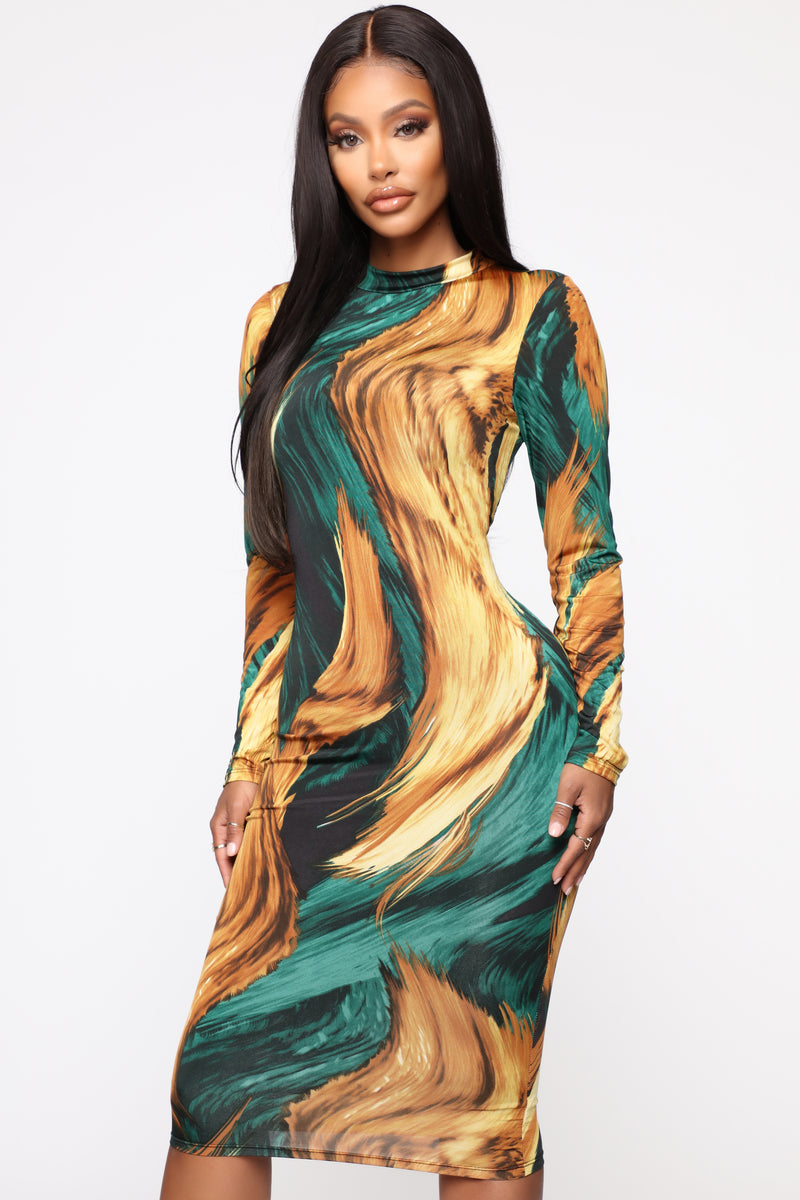 Fine Arts Midi Dress - Green/Combo | Fashion Nova, Dresses | Fashion Nova