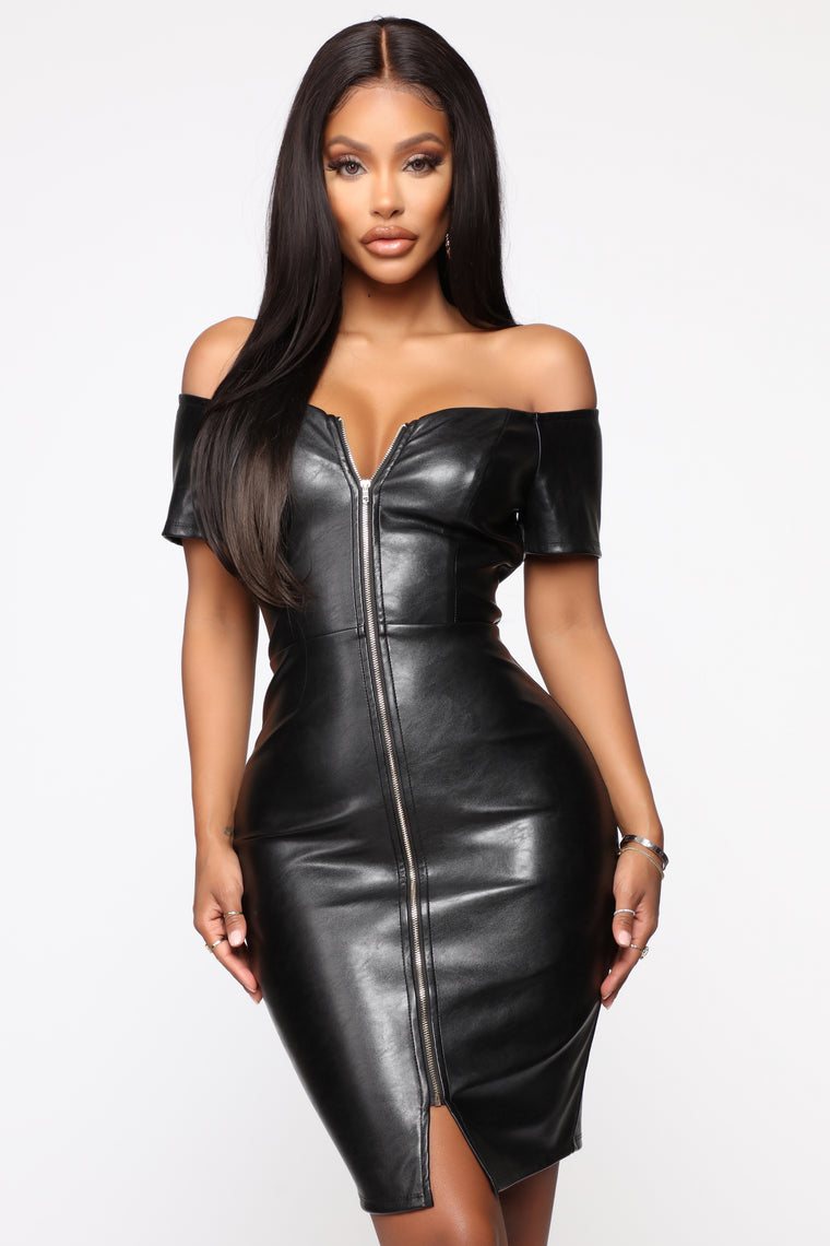black leather dress fashion nova