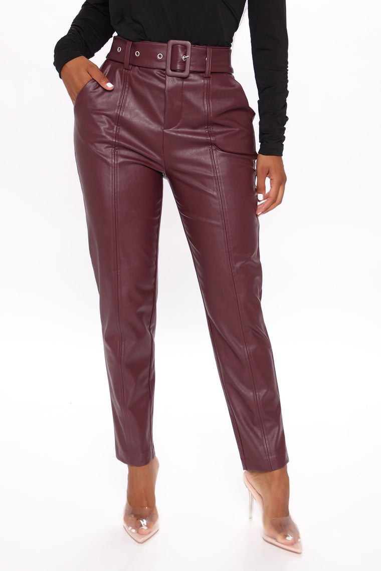 maroon leather pants outfit