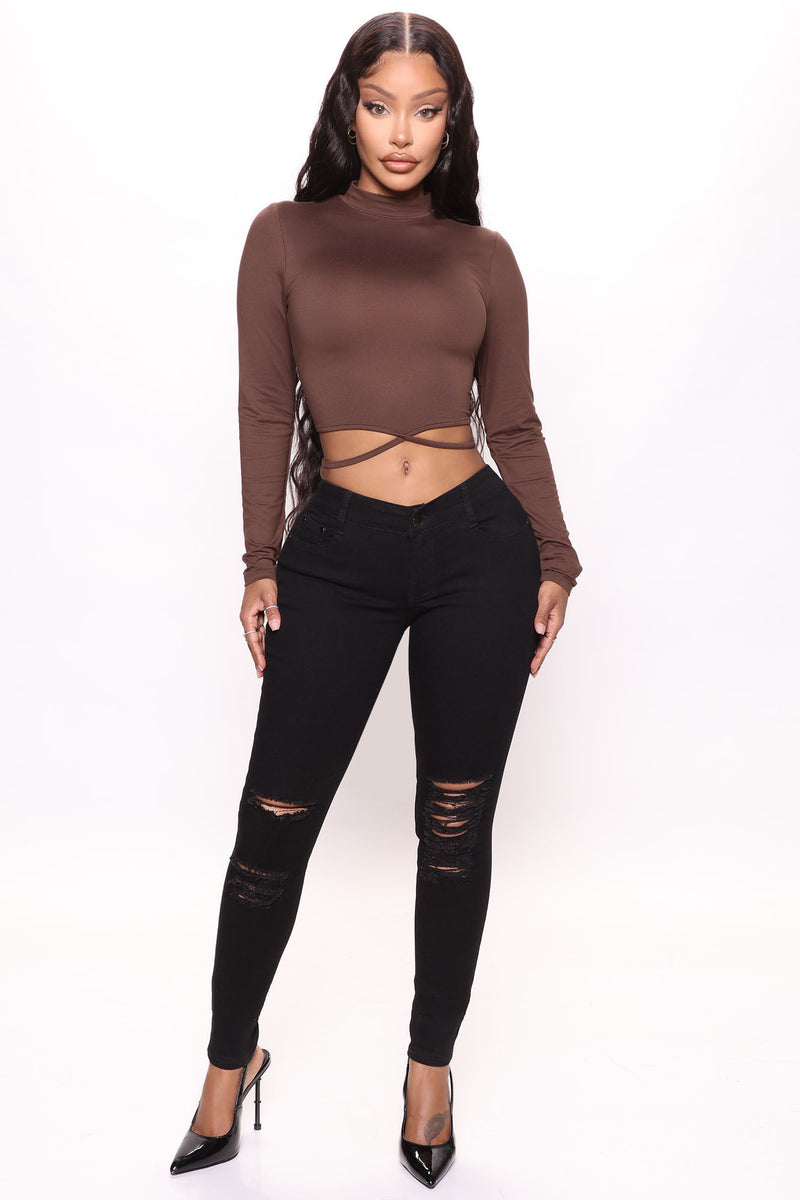 Christina Long Sleeve Crop Top - Chocolate | Fashion Nova, Knit Tops ...