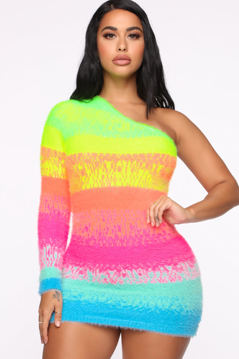 rainbow one shoulder dress