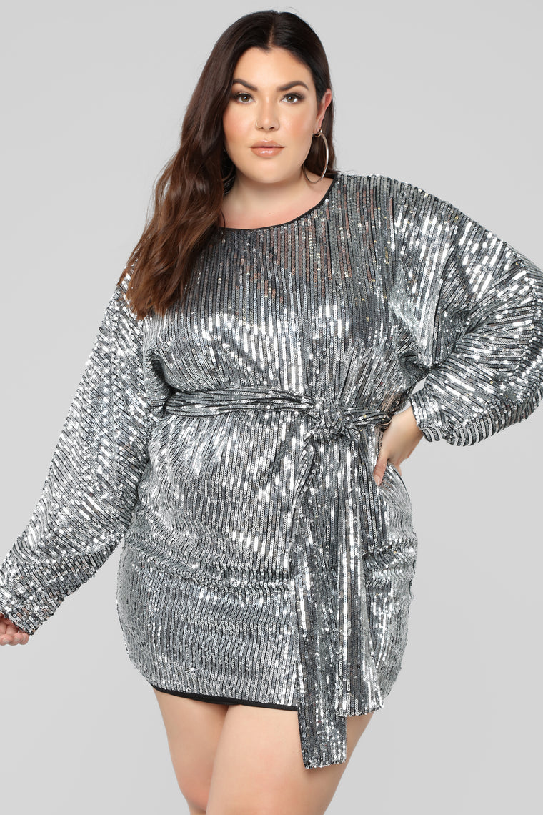 Wheres The Party At Sequin Dress Silver 