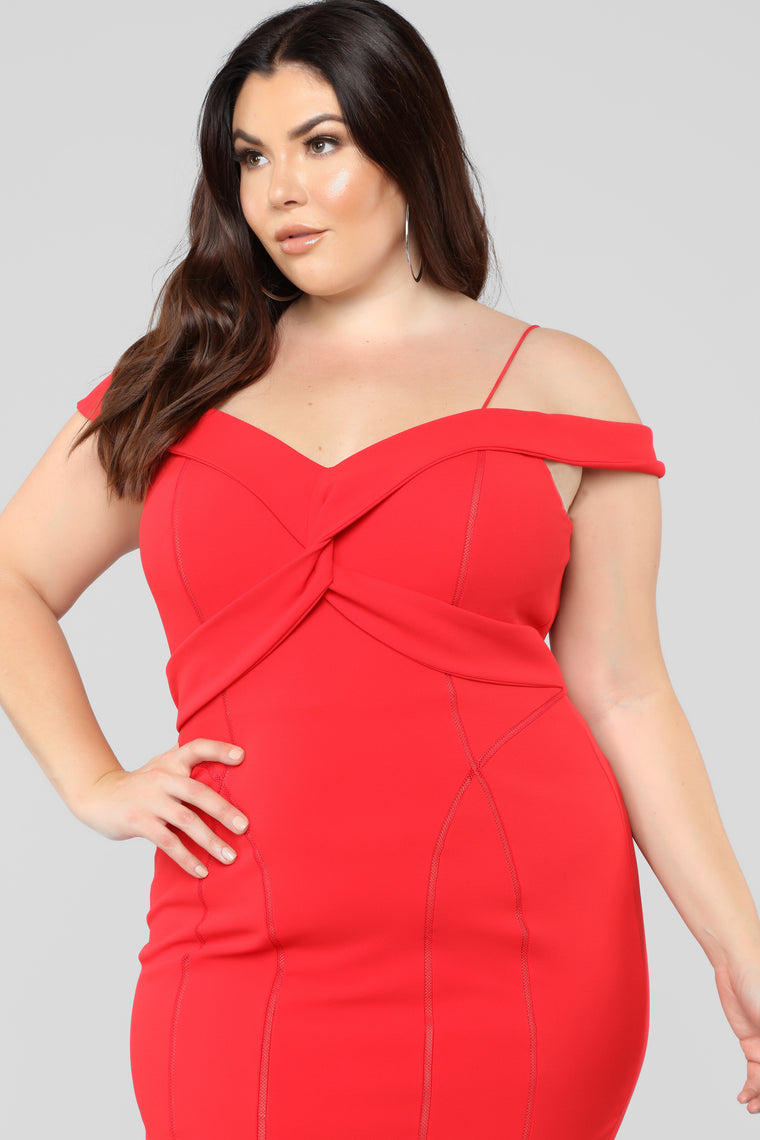 Maia Off Shoulder Dress - Red