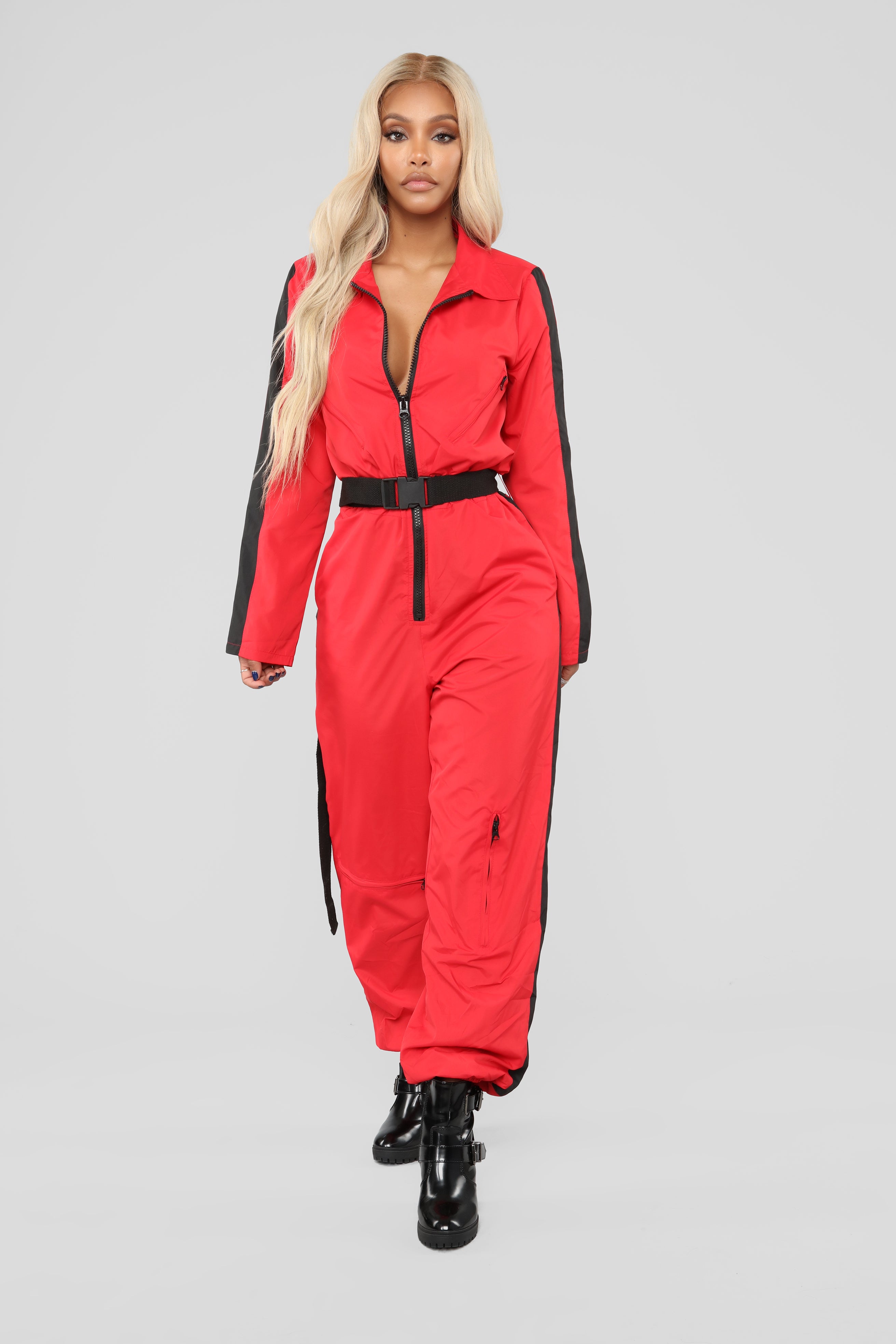girl red jumpsuit