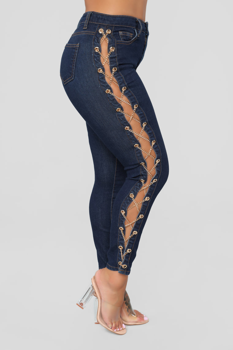 lace up denim pants