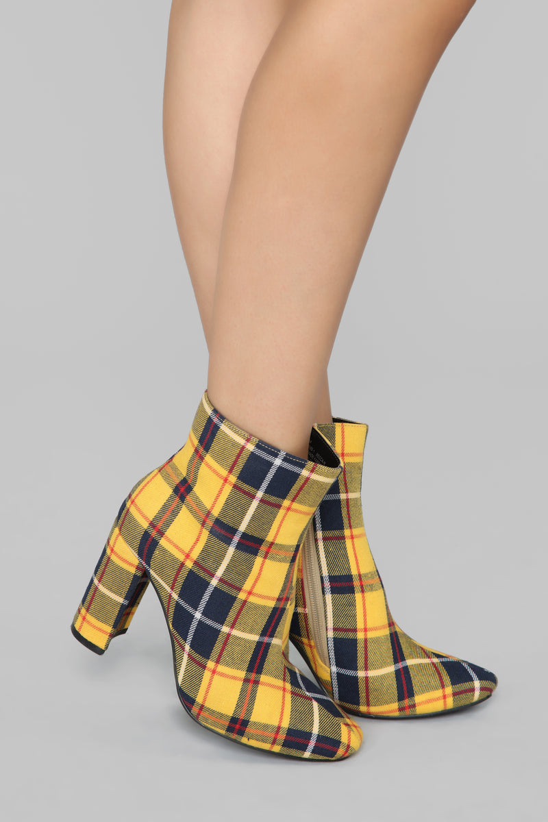 Seriously Cannot Bootie - Yellow Plaid 
