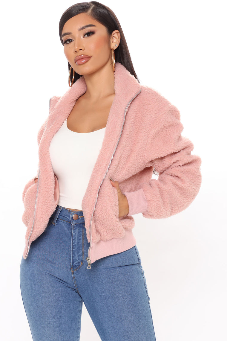Cool N' Collected Sherpa Bomber Jacket - Mauve, Jackets & Coats ...