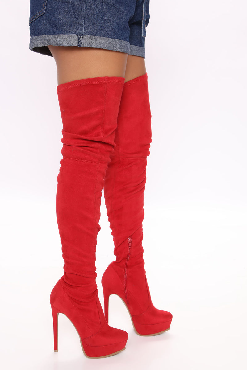 Envious Much Faux Suede Heeled Boot - Red, Shoes | Fashion Nova