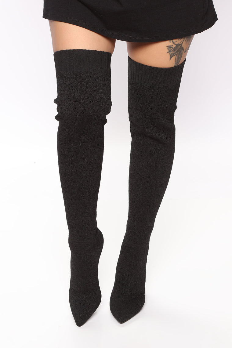 fashion nova black thigh high boots