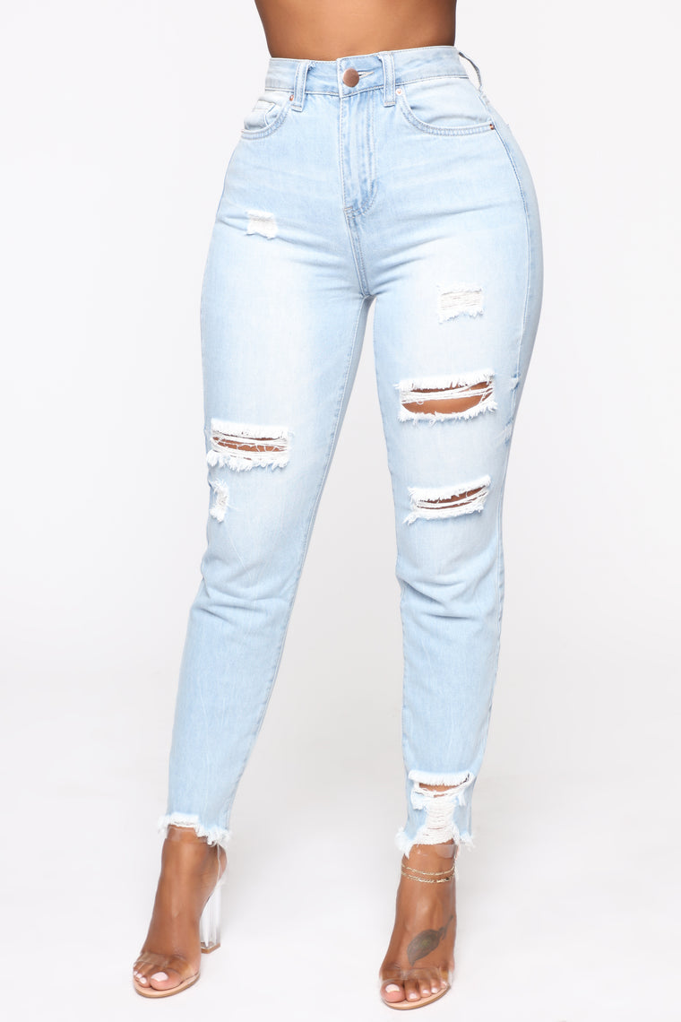 light wash distressed mom jeans