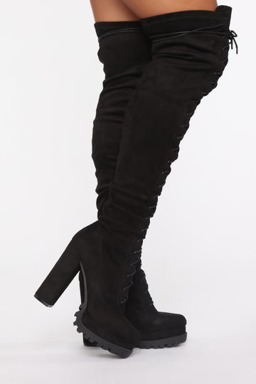 black long high heel boots