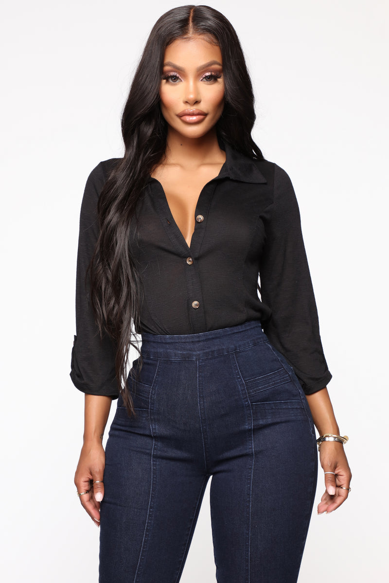 No Room For You Button Down Top - Black | Fashion Nova, Knit Tops ...