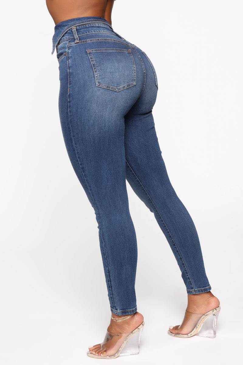 Flip Flop Exposed Button Skinny Jeans - Medium Blue Wash | Fashion Nova ...