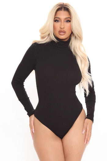 Baywell Women's Plus Size Zipper Long Sleeve Bodysuits Basic Leotard  Black(Turtleneck) XL-6XL