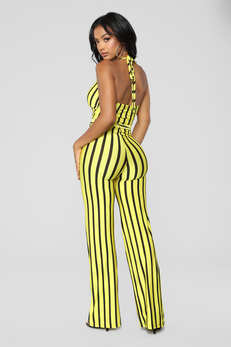 Night Out Striped Jumpsuit - Yellow