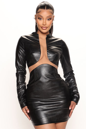 Hit List Leather Dress - Black, Fashion Nova, Dresses