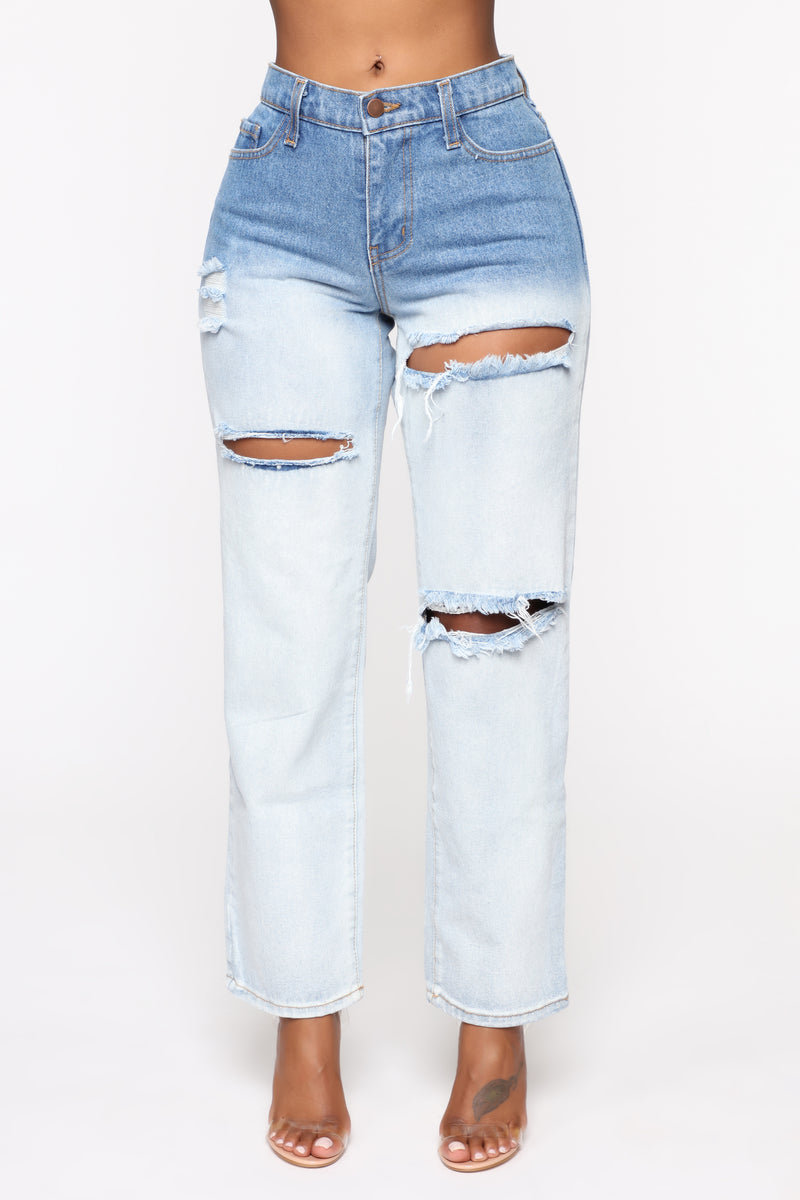 Dipped And Distressed Boyfriend Jeans - Medium Blue Wash | Fashion Nova ...