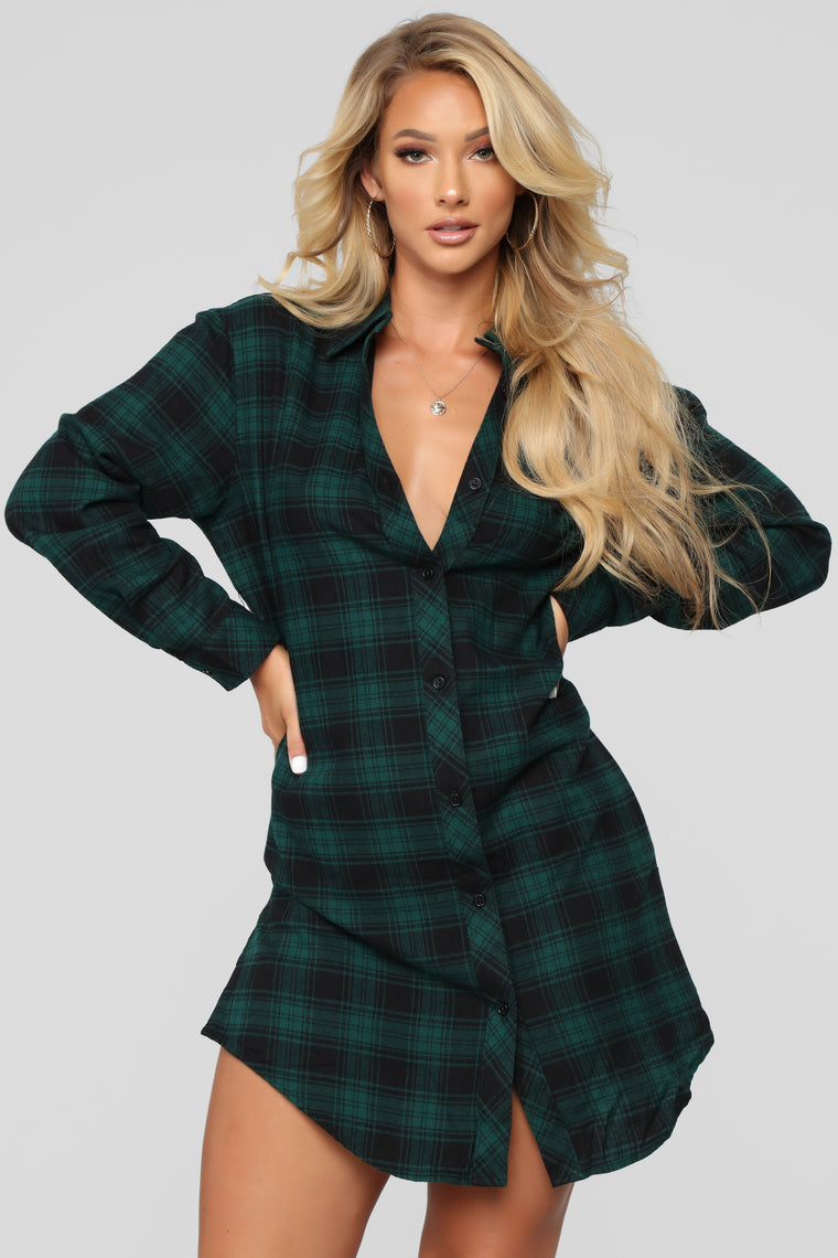 green flannel dress