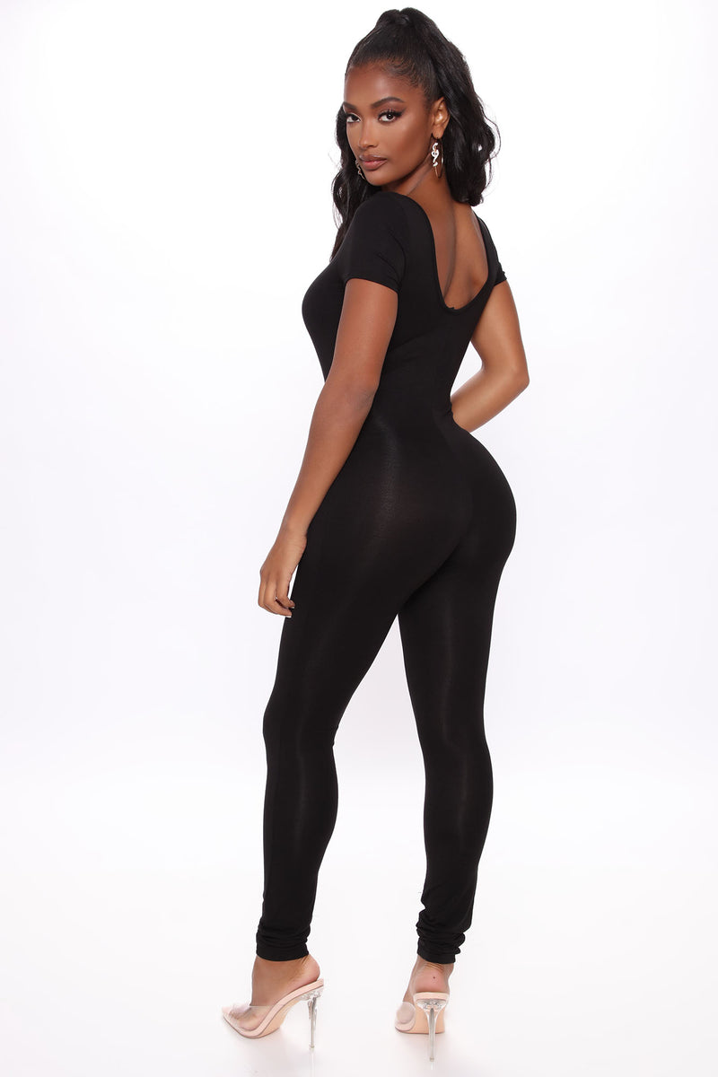 Nova Season Short Sleeve Jumpsuit - Black, Jumpsuits | Fashion Nova