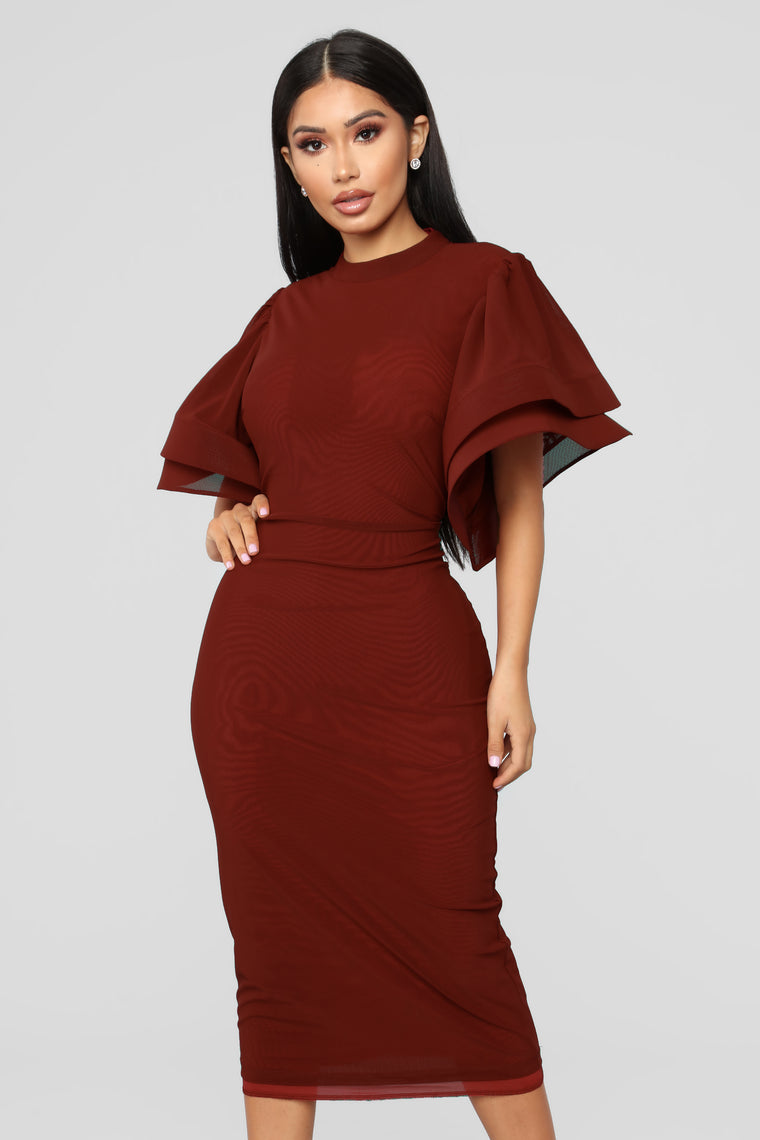 fashion nova red ruffle dress