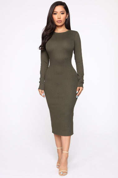 Rameena Long Sleeve Midi Dress - Olive