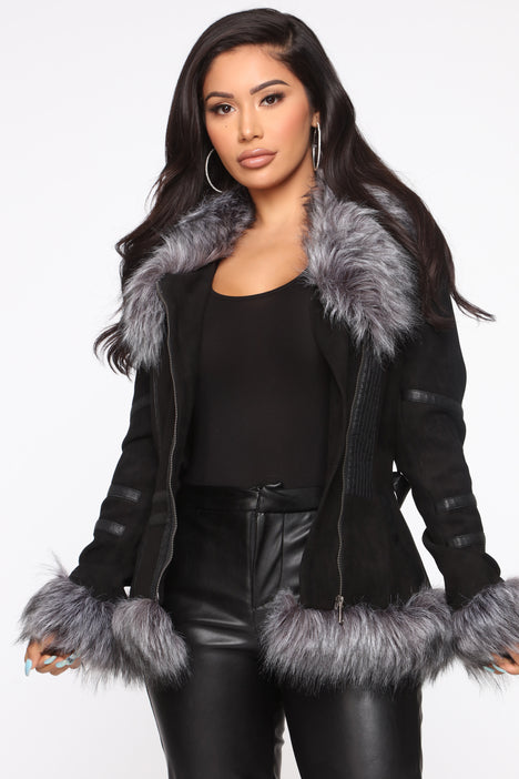 fur jacket black