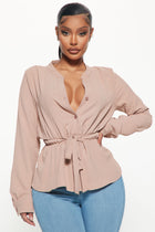 Waist No Time Long Sleeve Blouse - Taupe