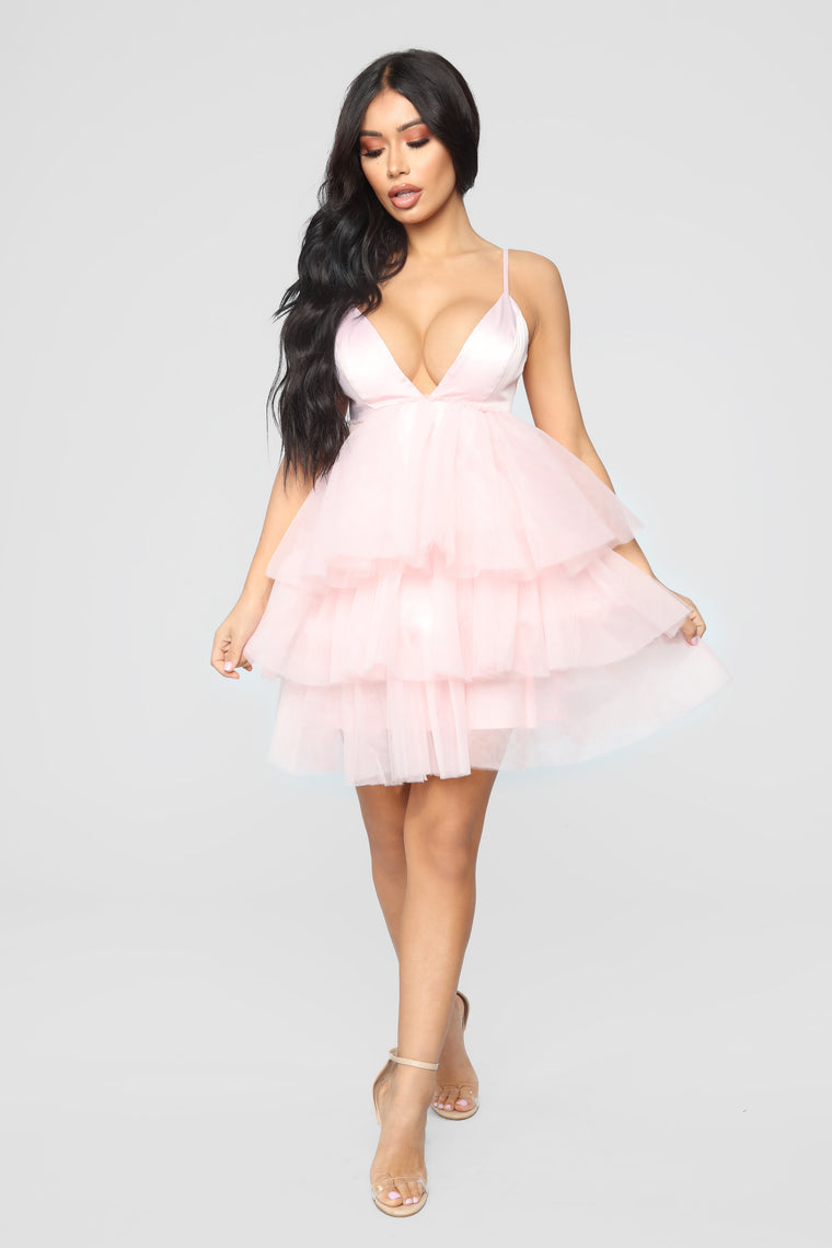 blush ruffle dress