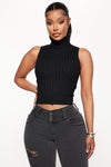 Tangled Up Ribbed Turtleneck Sweater Tank - Black