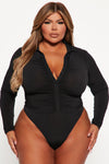 Cut The Check Ruched Bodysuit - Black