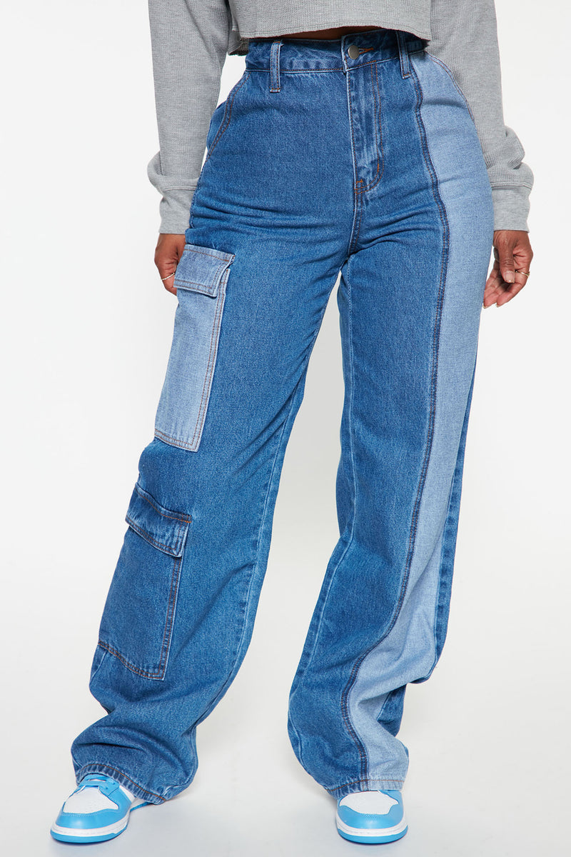 Take Your Time Two Tone Cargo Jeans - Medium Wash | Fashion Nova, Jeans ...