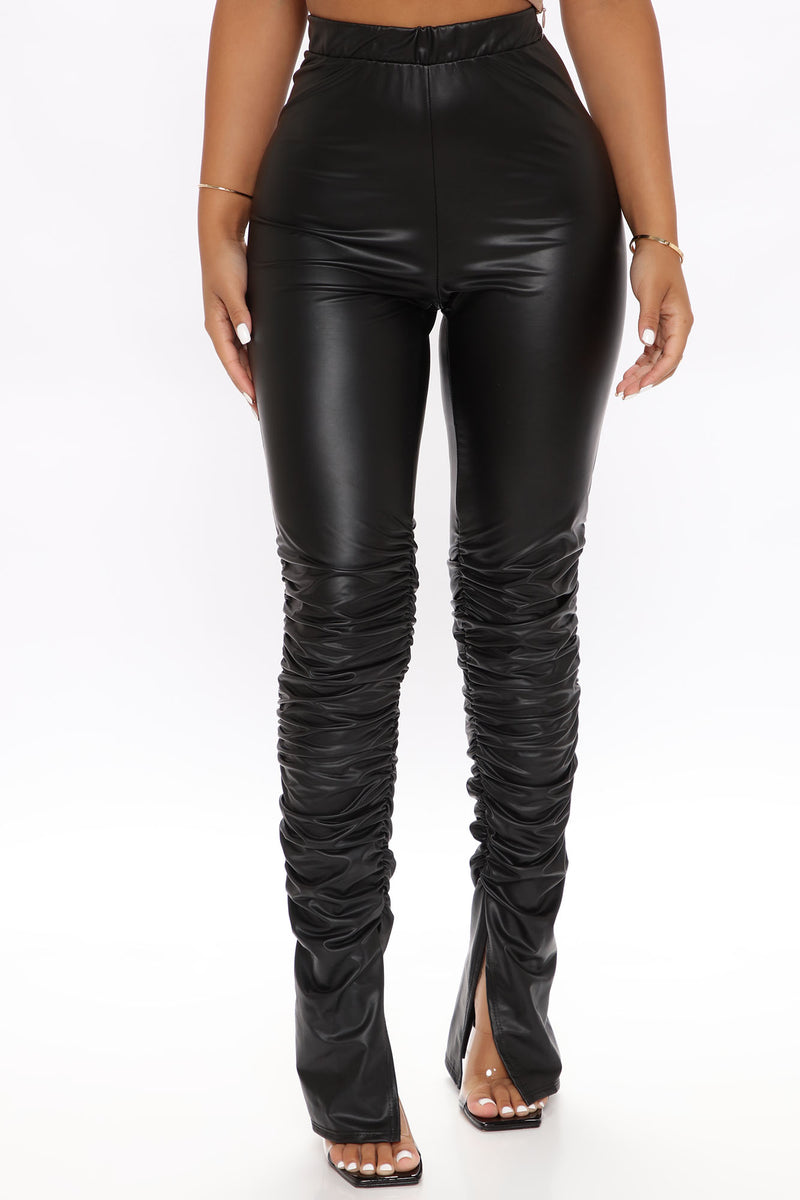 Serves You Tight Faux Leather Stacked Pant - Black, Pants | Fashion Nova