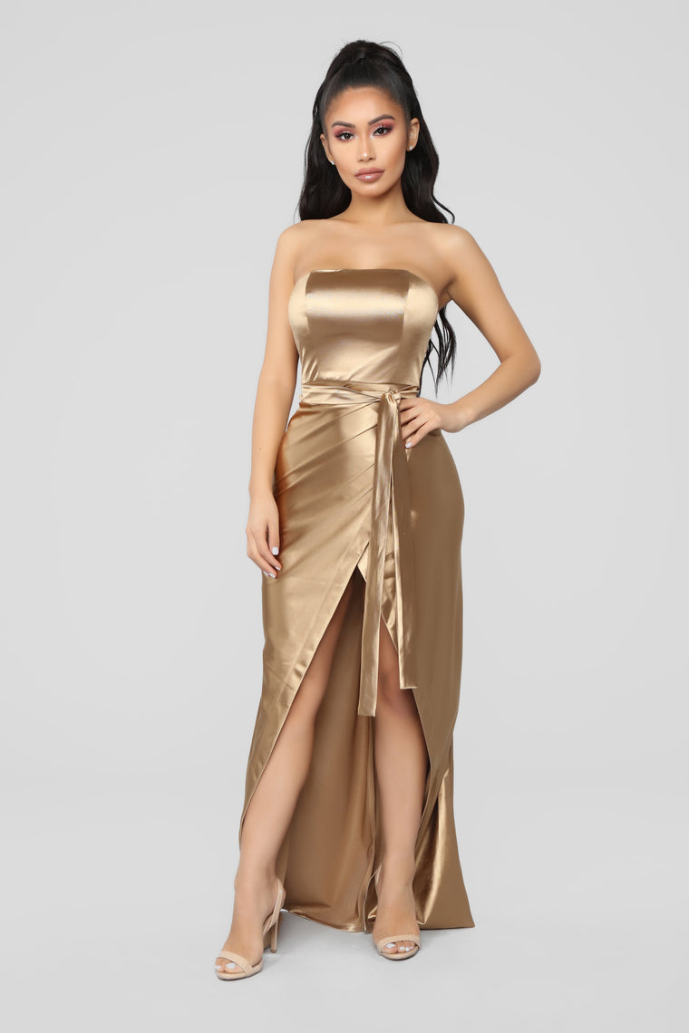 golden satin dress
