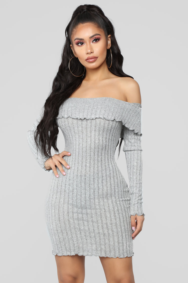 gray one shoulder dress
