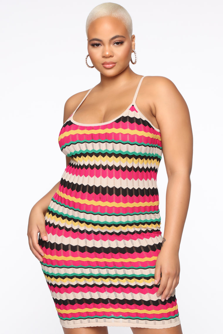 Bora Bora Baby Stripe Mini Dress - Fuchsia/Multi - Dresses - Fashion Nova