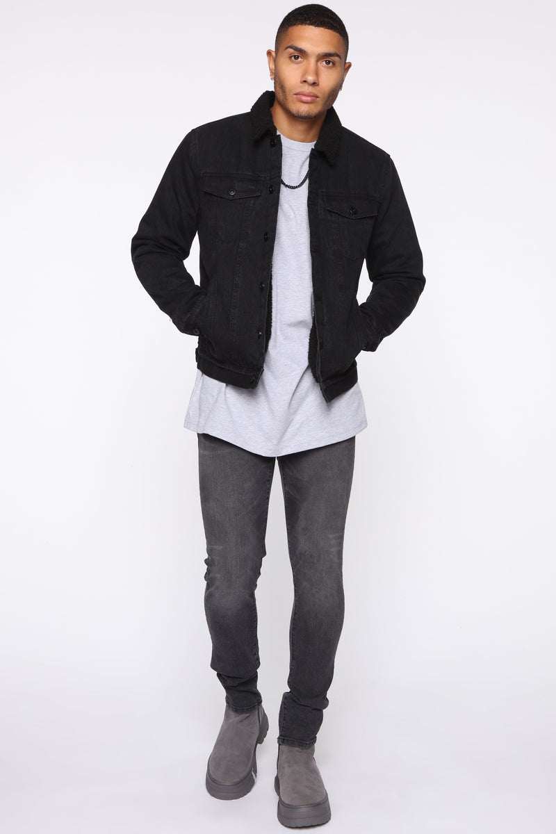 Sherpa Lined Denim Jacket - Black | Fashion Nova, Mens Jackets ...